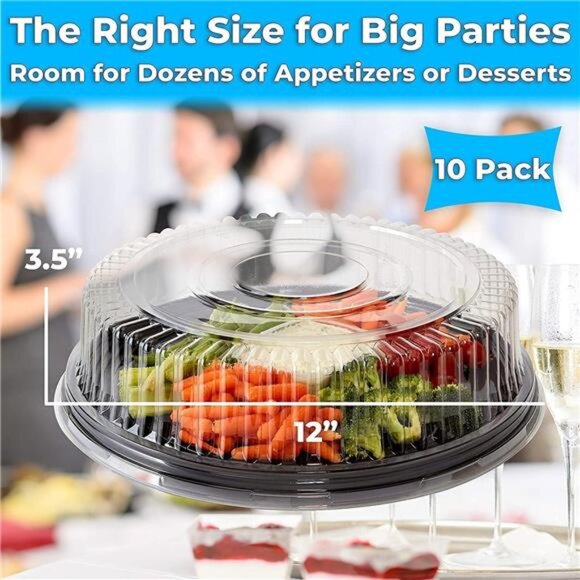 Heavy Duty, Recyclable 12 In. Serving Tray and Lid 10pk. Large, Black Plastic - Picture 6 of 8